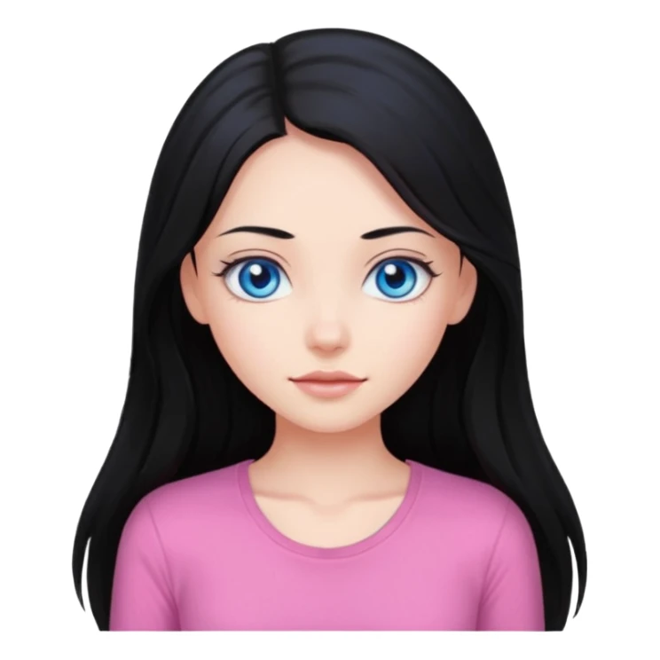 Beautiful model girl, long hair, black hair, blue eyes, pink undershirt sticker