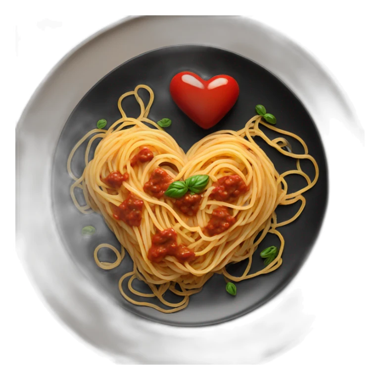 Heart shape spaghetti and sauce on black plate sticker