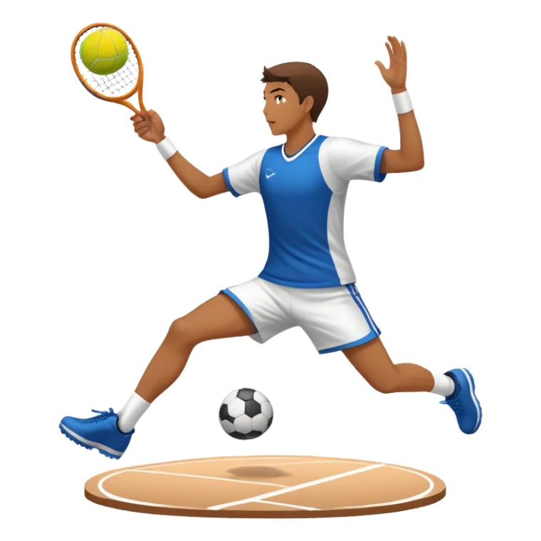 An icon showcasing a virtual sports game, featuring a player in action on the stadium or court. The design includes dynamic movement, like kicking a soccer ball or swinging a tennis racket, with a virtual scoreboard and crowd in the background. Transparent background sticker