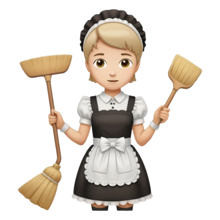 Guy sweeping with short hair wearing a cute maid dress sticker