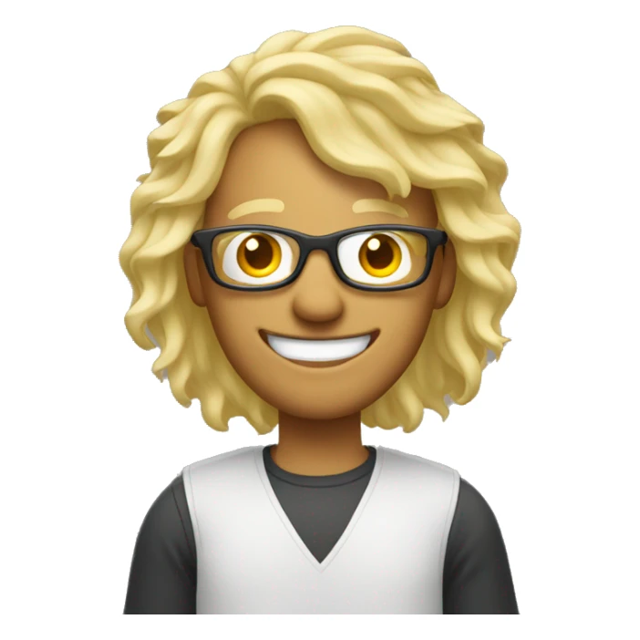 Man pulling hair out with wire glasses and blonde sticker