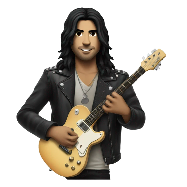 Rock star with black hair hold guitar sticker