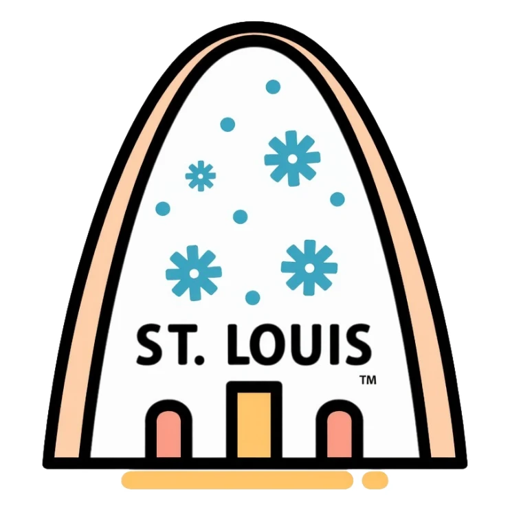 Saint Louis Gateway Arch with snowflakes falling around it and "ST. LOUIS" text sticker