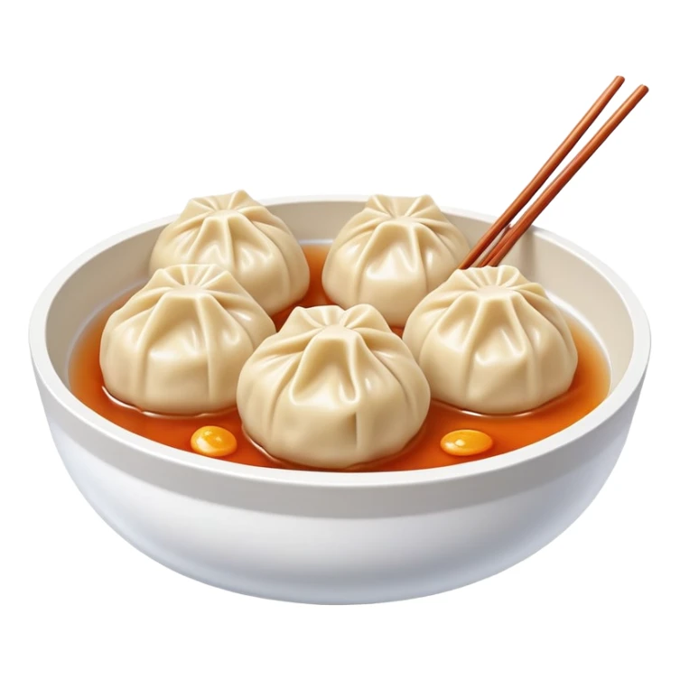 Xiaolongbao soup dumplings with visible soup inside, Chinese dim sum, emoji style sticker