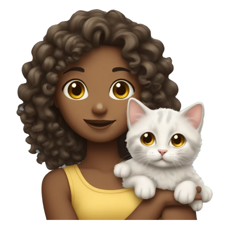 curly haired girl with kitten sticker