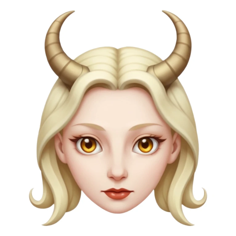 Woman with subtle horns, smooth skin and sharp gaze, divine corruption sticker