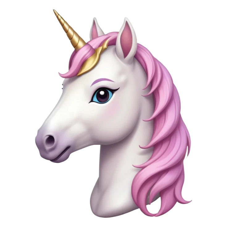 anthropomorphised female unicorn ballerina, horse-like unicorn face with muzzle, mane, ears, prominent horn, head and shoulders, standard pose sticker