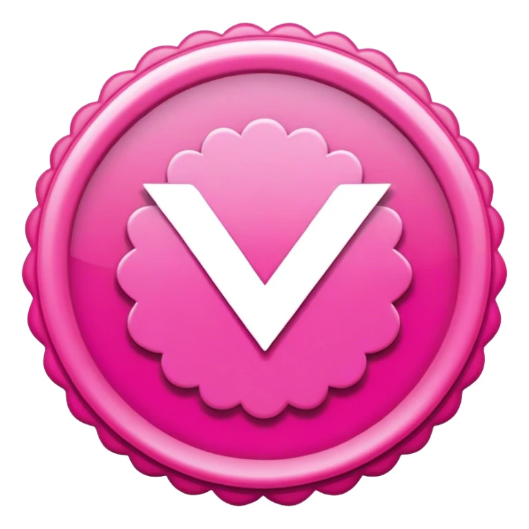 Pink scalloped badge with a bold white checkmark at the center, symbolizing approval. Minimalist and modern design with a vibrant, positive aesthetic. sticker