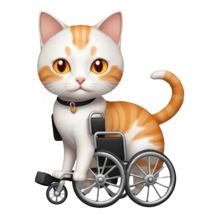 full body small short hair ginger and white cat with orange eyes walking in a wheelchair for cats sticker