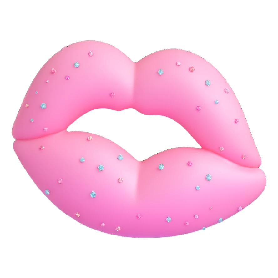 pastel pink kiss mark with sparkles, soft and cute, 3D style sticker