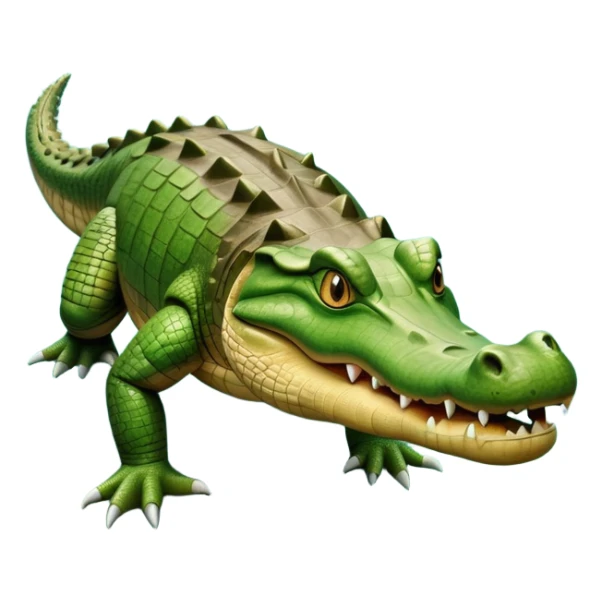 cinematic-crocodile-realistic-full-body-on all fours-emoji,-massive-scaled-body-partially-submerged-in-shallow-water,-head-tilted-dramatically,-rough-green-and-brown-hide-textured-with-deep-ridges,-simplified-yet-realistic-focused-features, head held high sticker