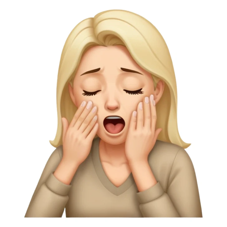 Woman propping up her tired face with hand, yawning sticker