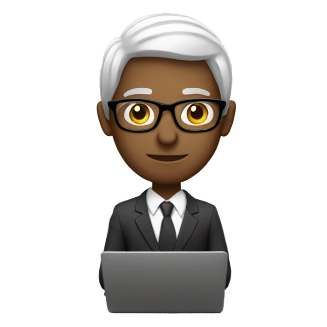 A white man with suit and glasses workig on laptop sticker