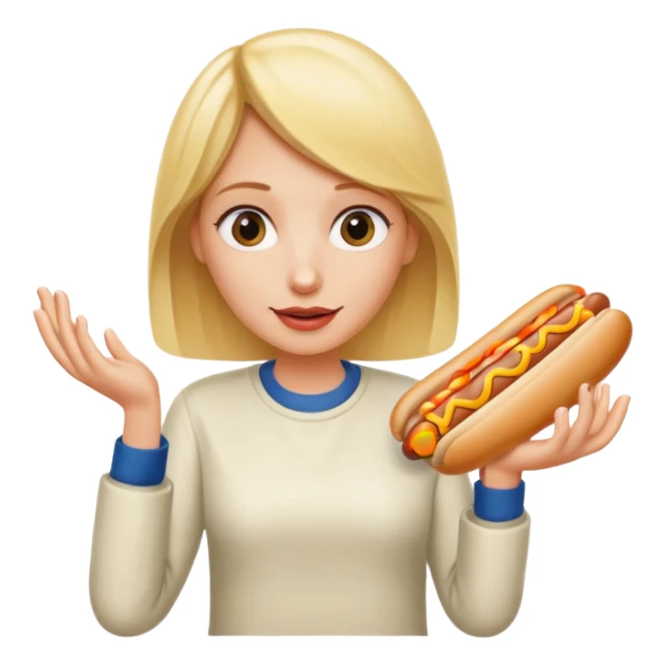 Naked blonde with both hands grabbing hotdog weiner sticker