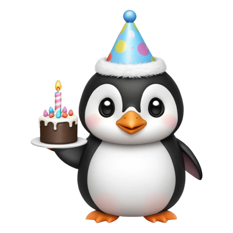 cute penguin with birthday hat hold a birthday cake in both arms sticker