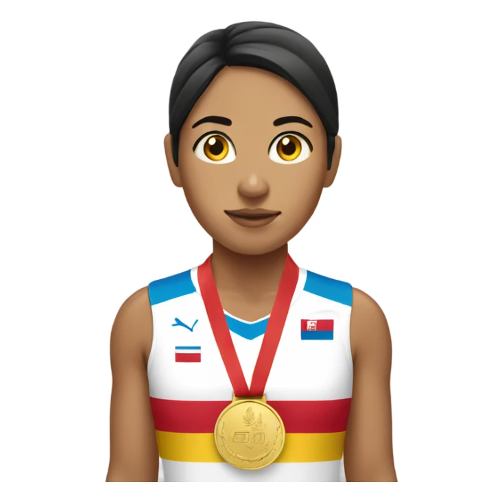 Peruvian female wearing a gold medal sticker