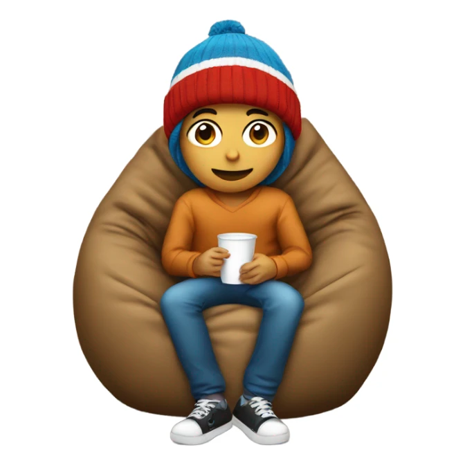 kid with a beanie hat sitting in a bean bag chair drinking sticker