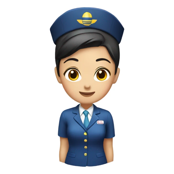 asian flight attendant with luggage without hat sticker