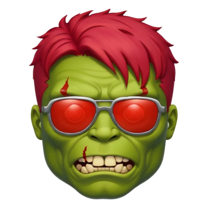 Zombie hulk with red hair and sun glasses face sticker