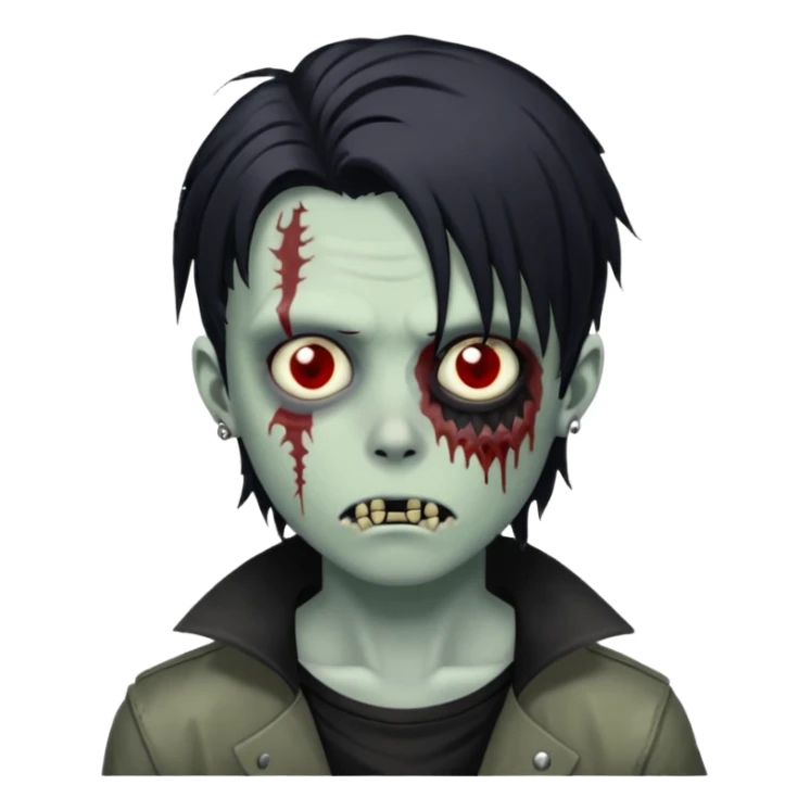 zombie boy with black anime wolfcut medium long hair and piercings sticker
