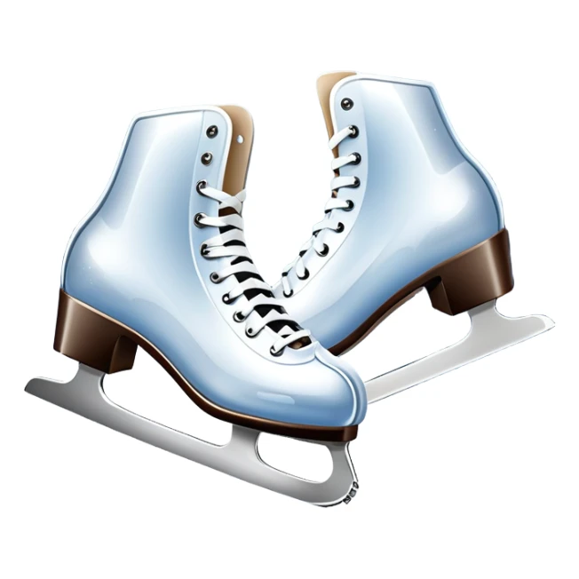 An icon showing In the background, twinkling lights, winter trees, and cheering spectators create a festive atmosphere. a pair of elegant ice skates gliding across a smooth, frozen rink with snowflakes in the air. Transparent background highlights the grace and charm of ice skating. sticker
