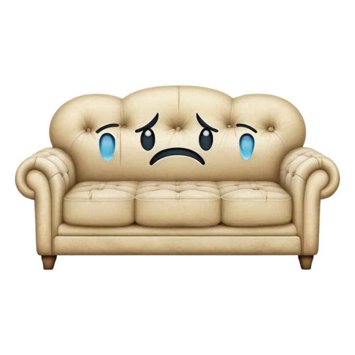 A couch with a face that is crying tears and looks sad sticker