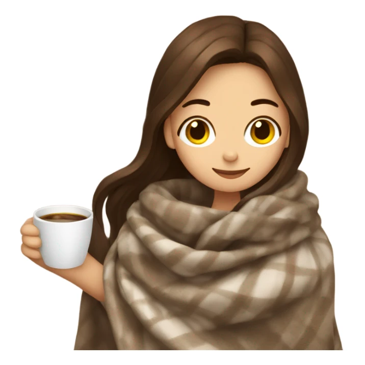 Brown hair Girl drinking coffee, with a cozy blanket sticker