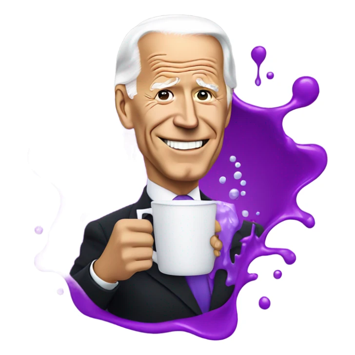 biden with purple liquid spilling out of white cup sticker