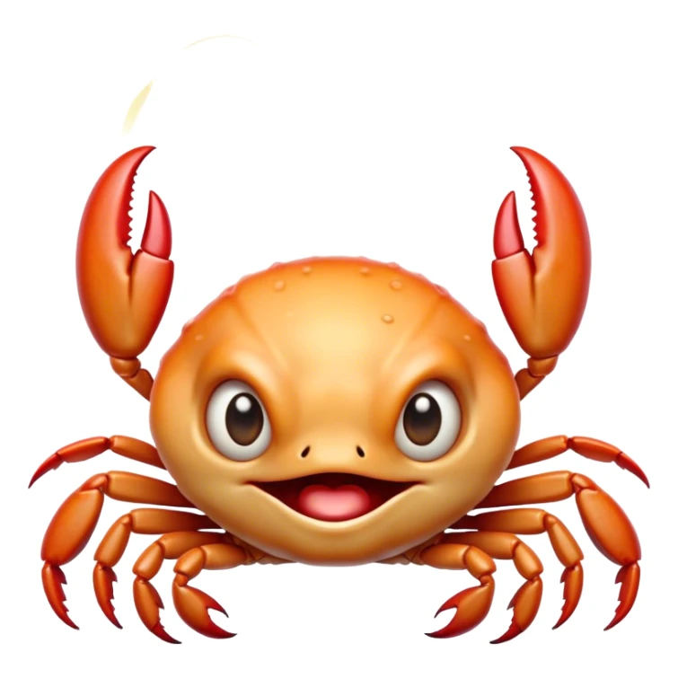Cinematic Comical Baby Crab Portrait Emoji, Head tilted dramatically with an exaggeratedly shocked expression, featuring a tiny, vibrant carapace with wide, comically expressive eyes full of playful disbelief and miniature, animated pincers, Simplified yet hilariously expressive features, highly detailed, glowing with a slightly sassy coastal glow, high shine, dramatic yet playful, stylized with an air of cheeky seaside mischief, soft glowing outline, capturing the essence of a meme-worthy baby crab that looks ready to pinch its way into viral fame! sticker