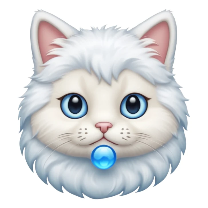 Teddy cat with white fur and blue eyes iOS style sticker