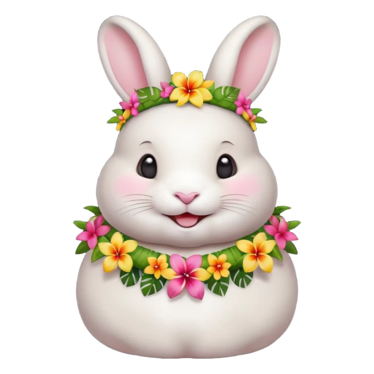 A chubby rabbit with a colorful tropical lei, smiling sweetly. sticker