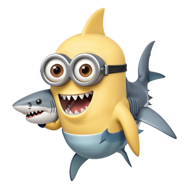 A minion with shark teeth and a shark body sticker