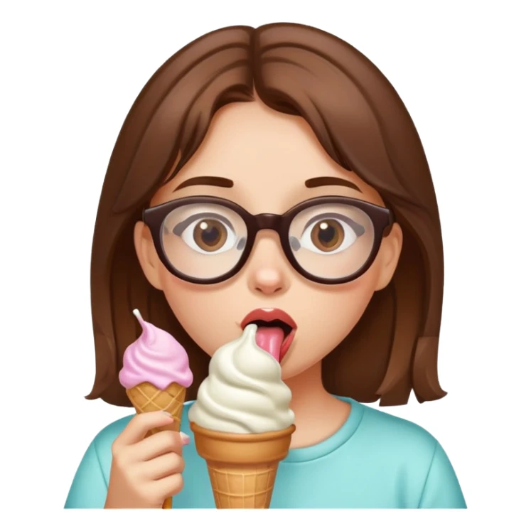 una ragazza castana con gli occhiali che lecca un gelato sticker