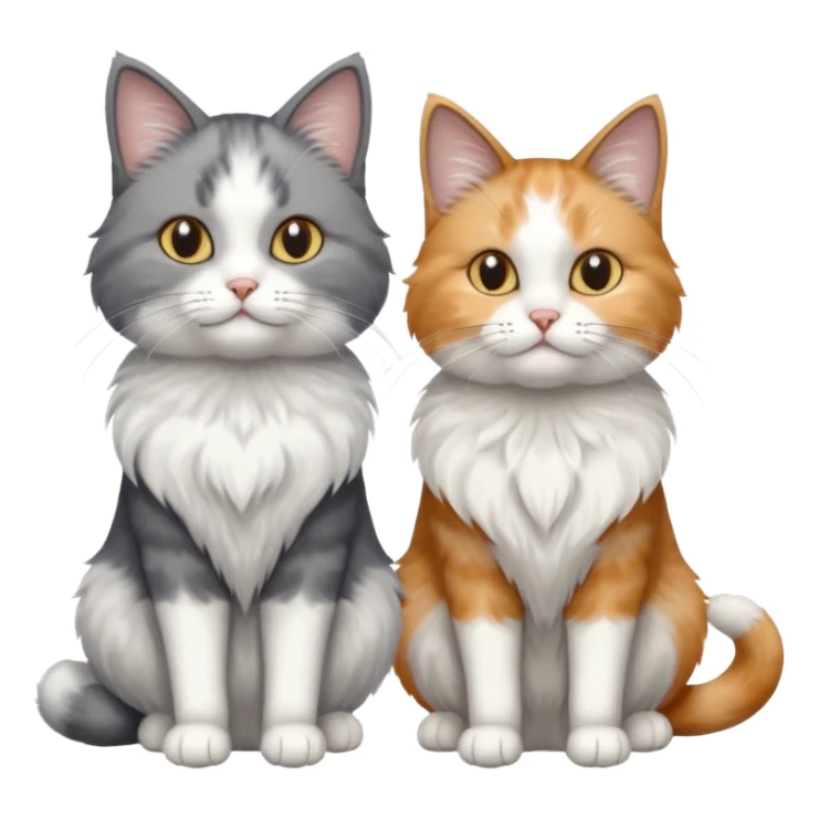 a realistic looking very fluffy grey and white cat with grey legs and white paws, sitting next to another cat sticker
