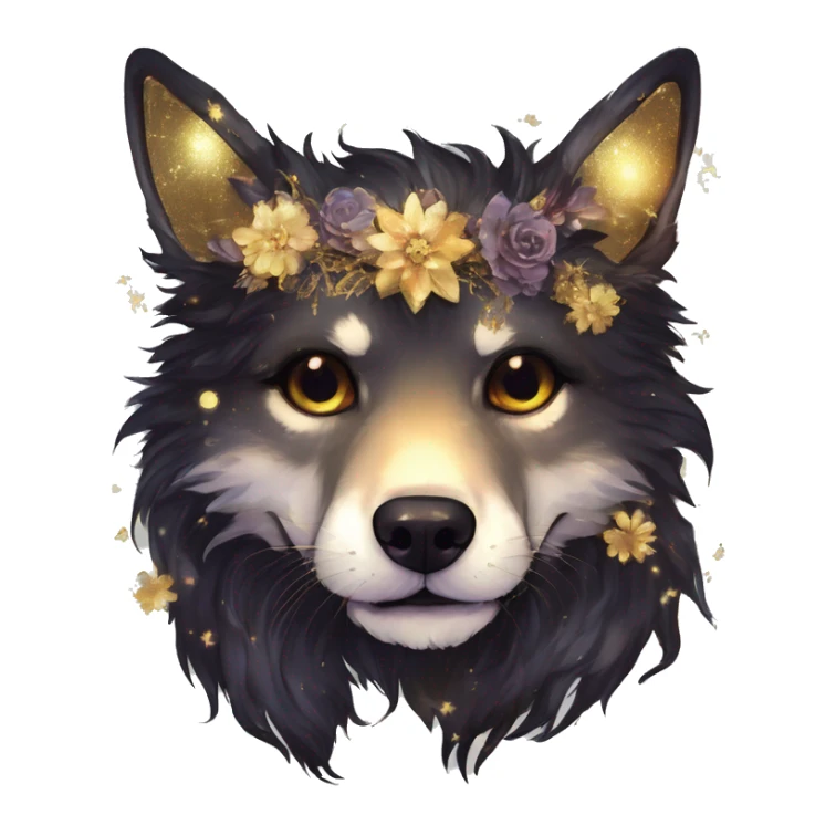 iridescent kintsugi fluffy zombie black brown gold dog fox head zombie skeleton gold mechanical nebula galaxy stars colorful flowers fairy lights vintage zombie sticker