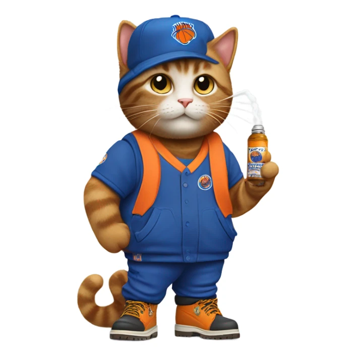 cat in timbs, New York knicks jersey and smoking  sticker