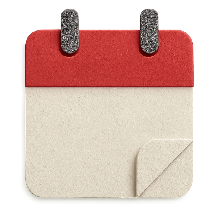 red and white calendar in paper-craft style, folded corner, textured paper look sticker