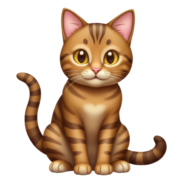 cinematic-[brown tabby cat]-realistic-full-body-sitting-emoji,-tail-curled-playfully-around-its-paws,-head-tilted-dramatically,-sleek-[tabby]-fur,-simplified-yet-hilariously-adorable-features,-highly-detailed,-glowing-with-an-almost-sarcastic-glow sticker