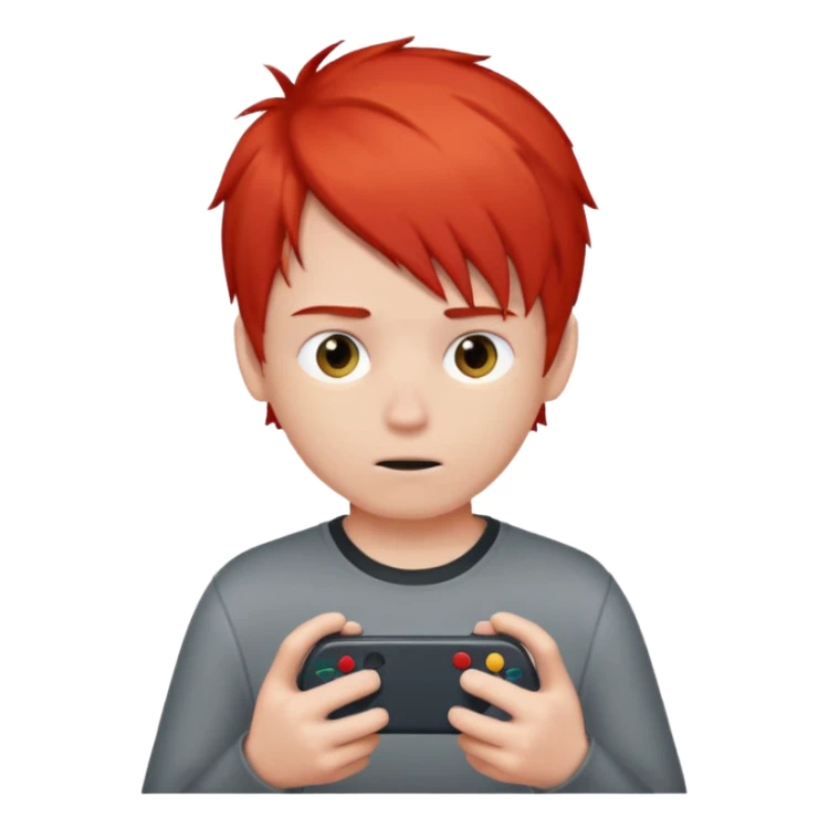 One boy with half gary and half red hair with no eyes playing a video game in mobile  sticker