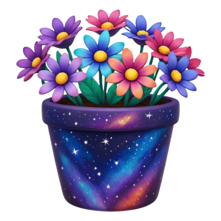 Galaxy Painted flower clay pot of Galaxy Colored Petalled Flowers, sticker
