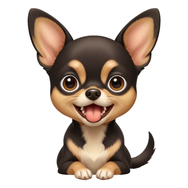 A high-resolution digital illustration of a cute black and tan chihuahua with big eyes yawning. portrait in a clean,realistic style sticker