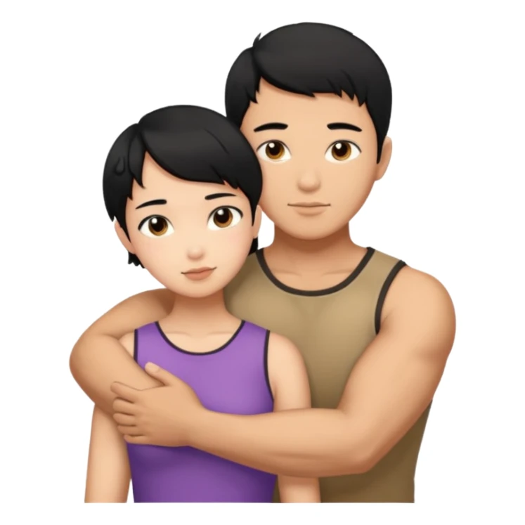 buff Asian Man black hair hugging girl with black pixie cut  sticker