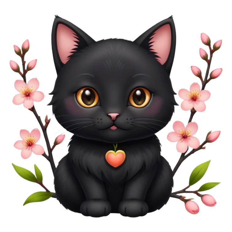 A cute  little  black cat and peach blossom sticker