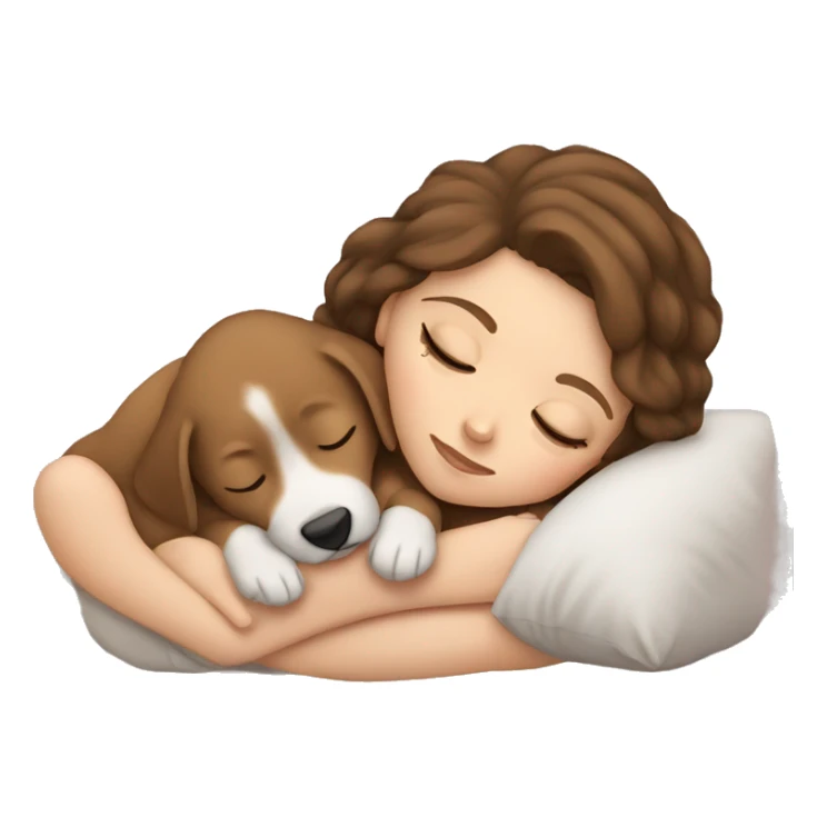 White girl brown hair sleeping with puppy sticker