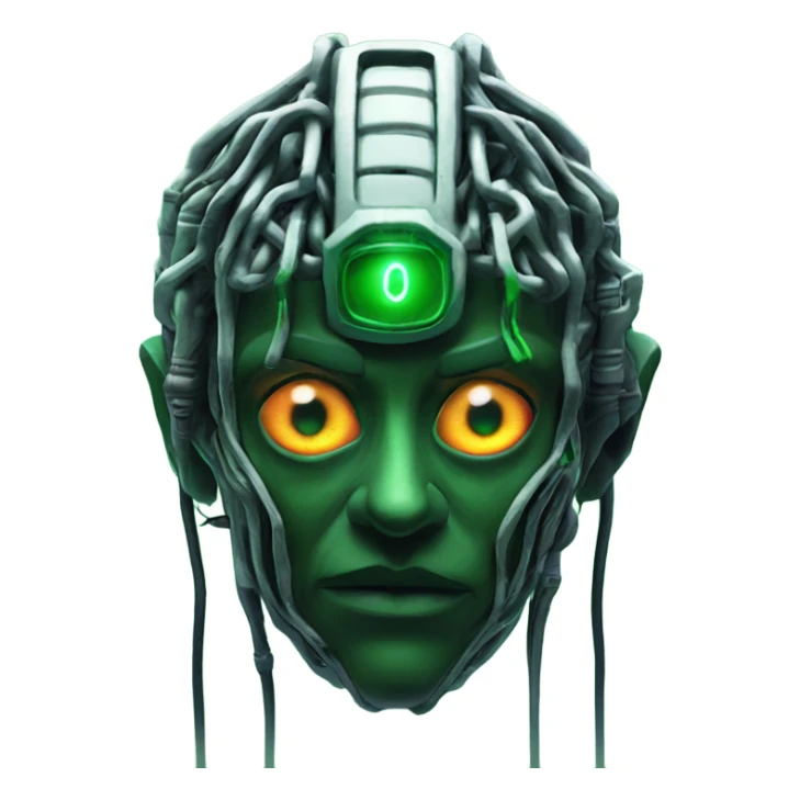 shodan from system shock game with green wires and evil eyes sticker