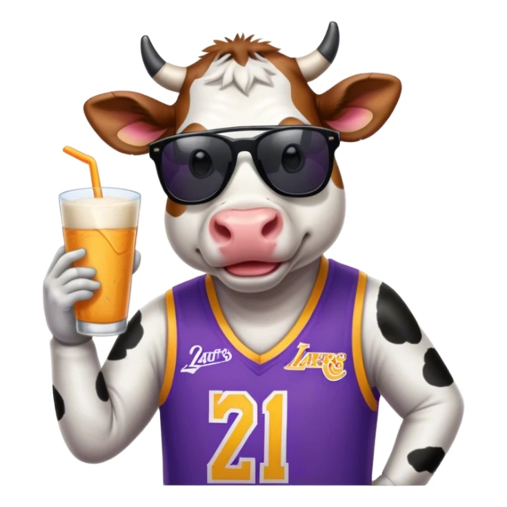 Dairy cow wearing sunglasses and a Laker jersey  sticker