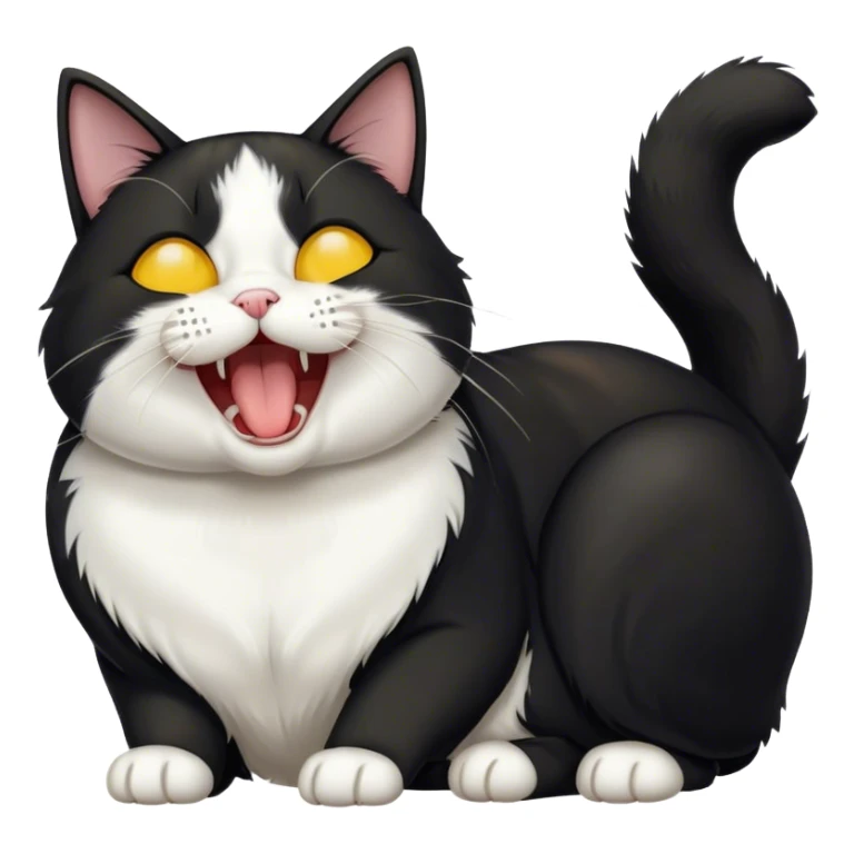 tuxedo cat with yellow eyes yawning sticker