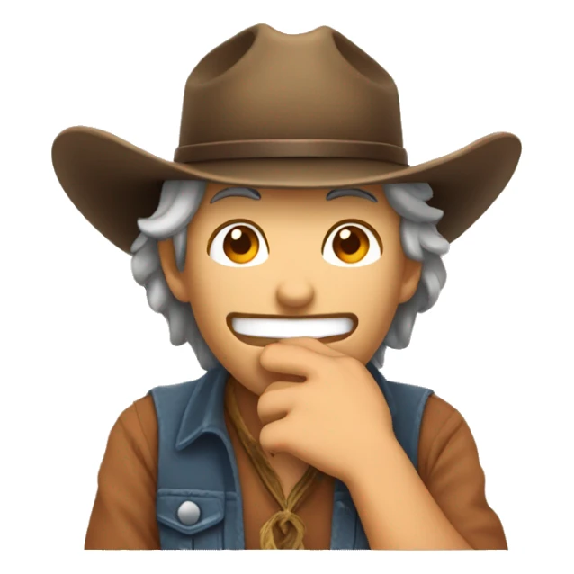 Blushing and laughing with hand covering mouth and a cowboy hat cute  sticker
