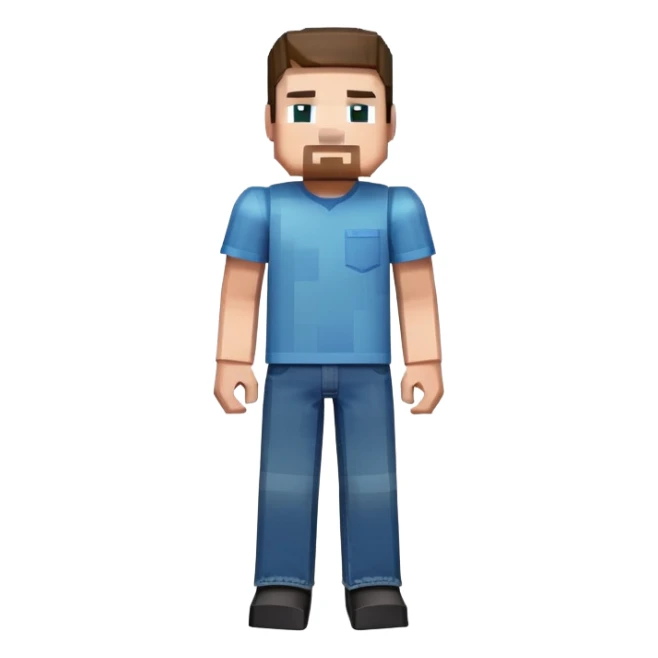 Minecraft Steve character full body with blue shirt and jeans, pixelated blocky style sticker
