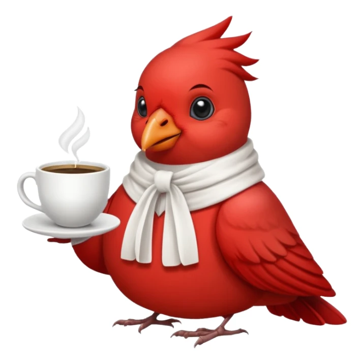 Happy cardinal bird with a dove and a cup of coffee sticker